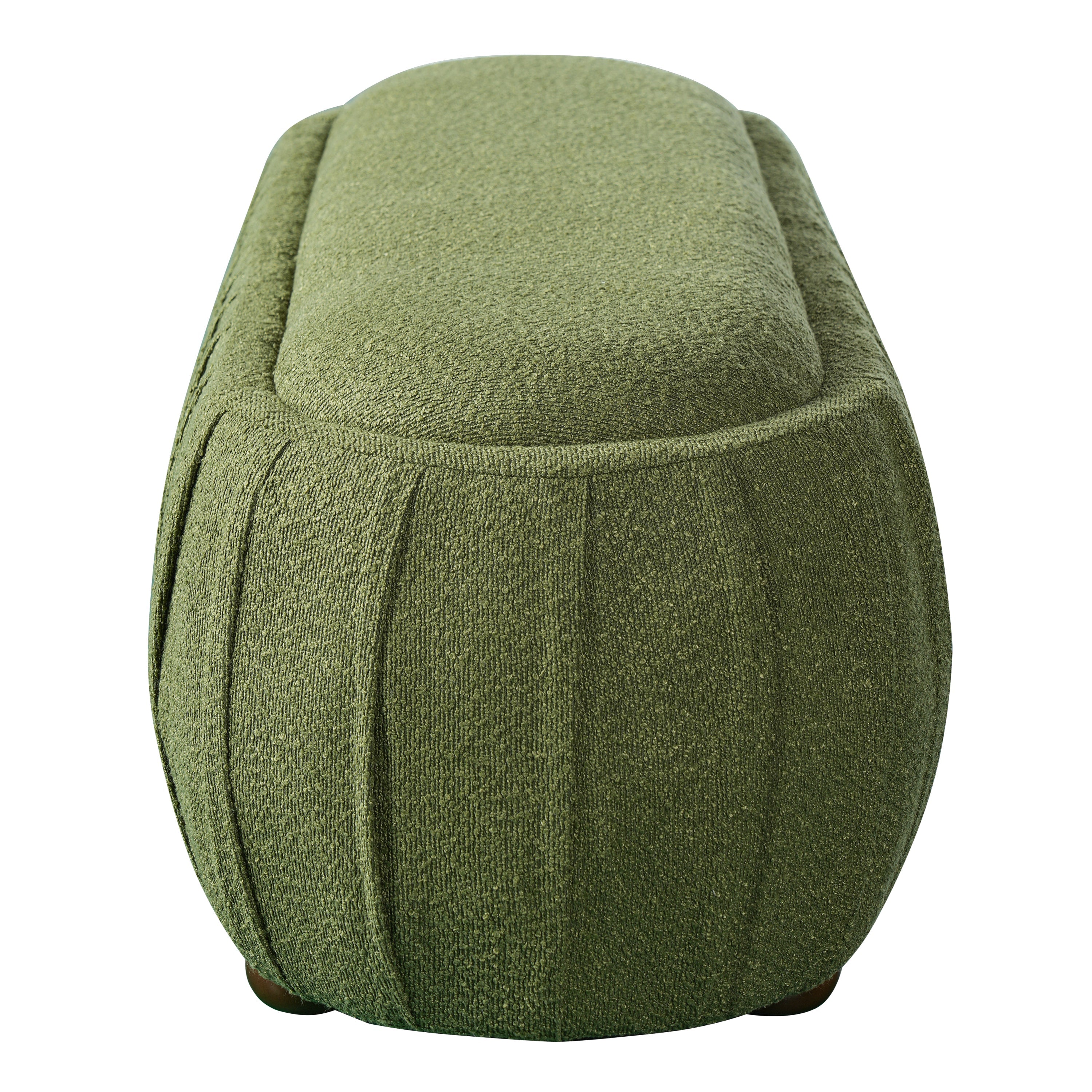 Upholstered Oval Ottoman Olive Green Boucle Rubberwood Legs 50x17.95x16.34