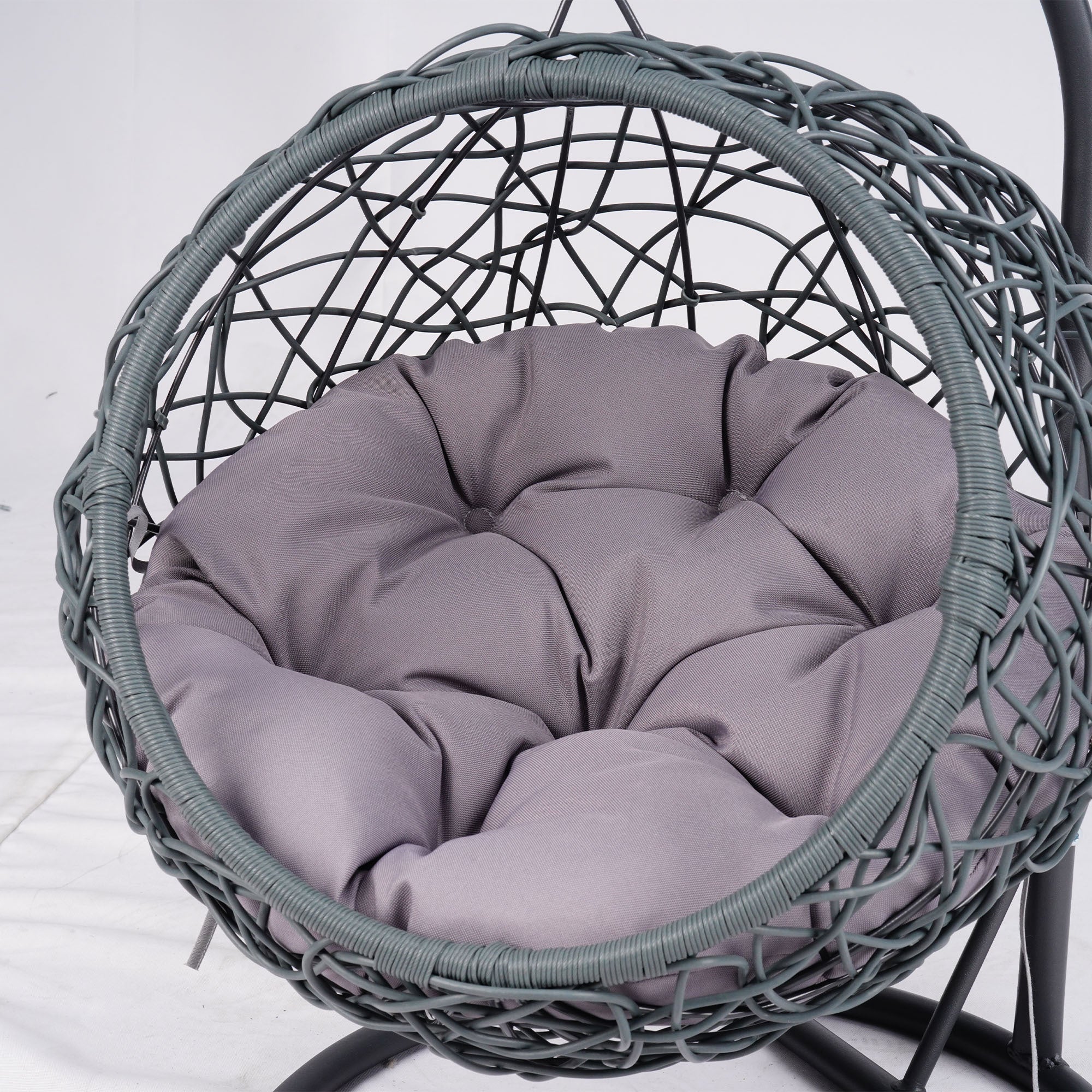 Cat Swing Bed with Stand and Cushion, Rattan Wicker Egg Chair Style, Gray
