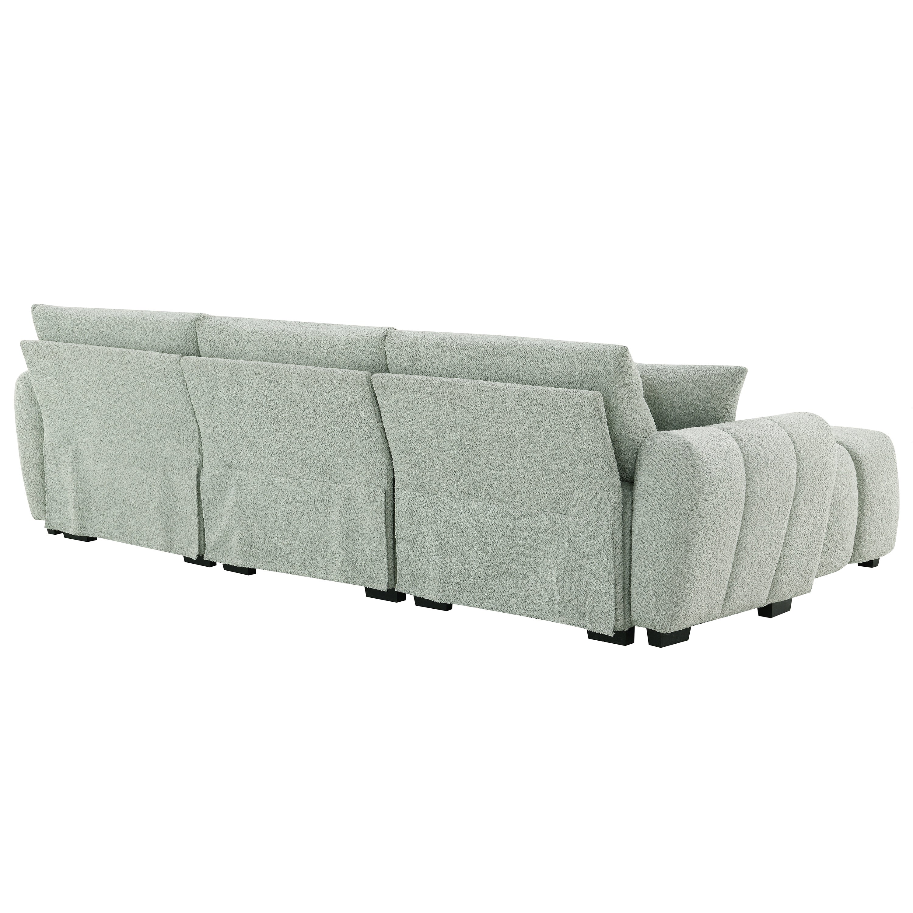 Sectional Sofa L-Shape Boucle Light Green 4 Seat Ottoman 110 In