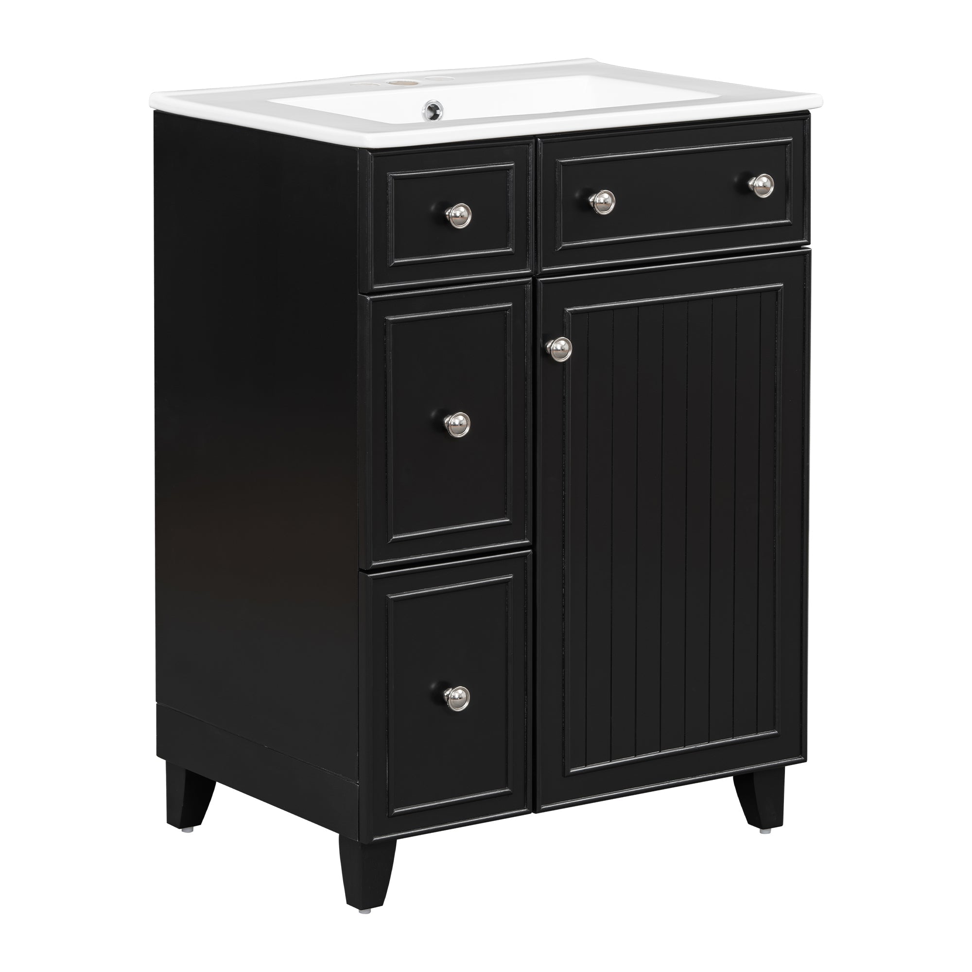 Transitional Bathroom Vanity Cabinet with Ceramic Sink, 24-Inch, Black, Solid...