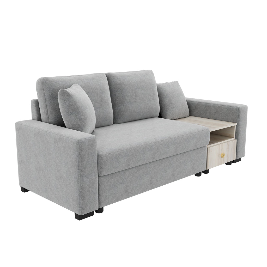 Sofa Modular Chenille Gray 2 Seat Center Console Storage Armrests 79 In