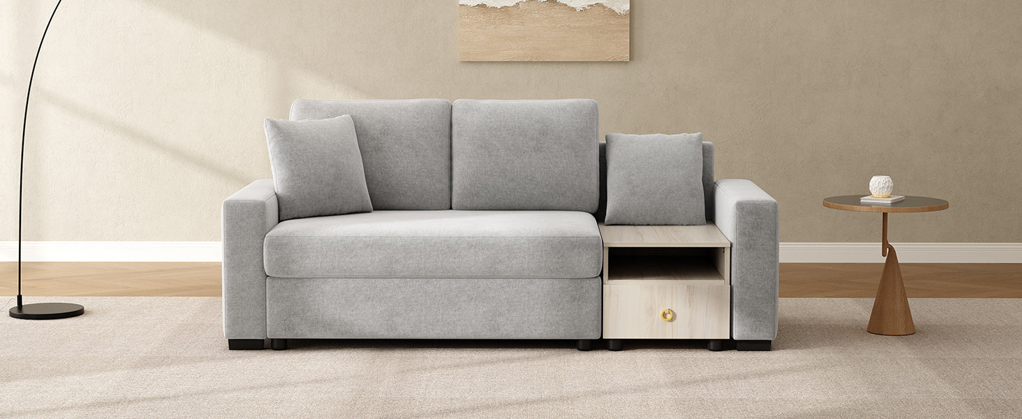 Sofa Modular Chenille Gray 2 Seat Center Console Storage Armrests 79 In