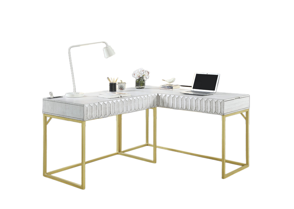 Transitional Two-tone Computer Desk Antique White, USB Port Lift Top Design A...