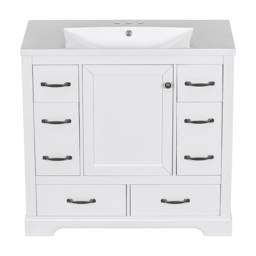 36' Bathroom Vanity with Sink Combo, Six Drawers, Multi-Functional Drawer Div...