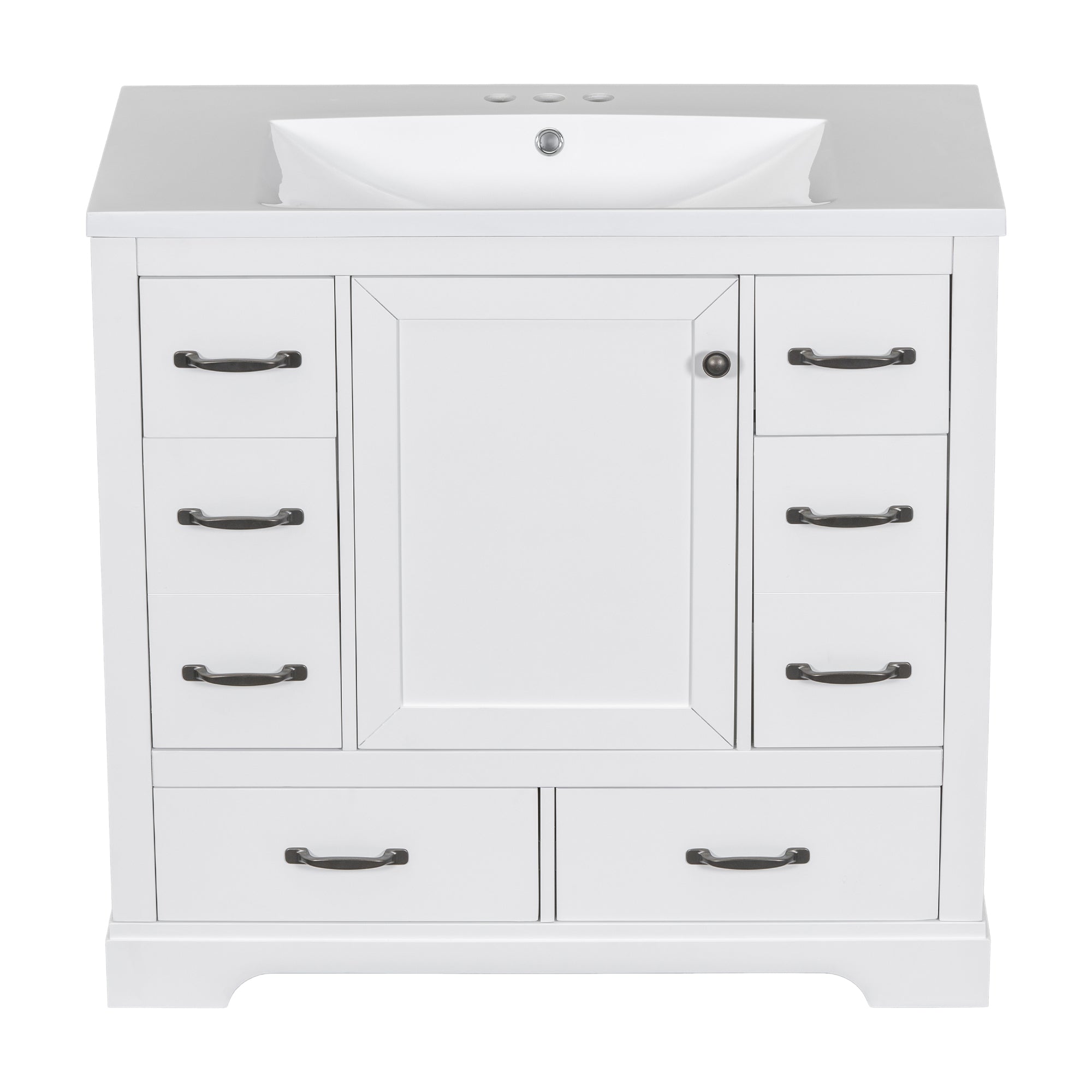 36' Bathroom Vanity with Sink Combo, Six Drawers, Multi-Functional Drawer Div...