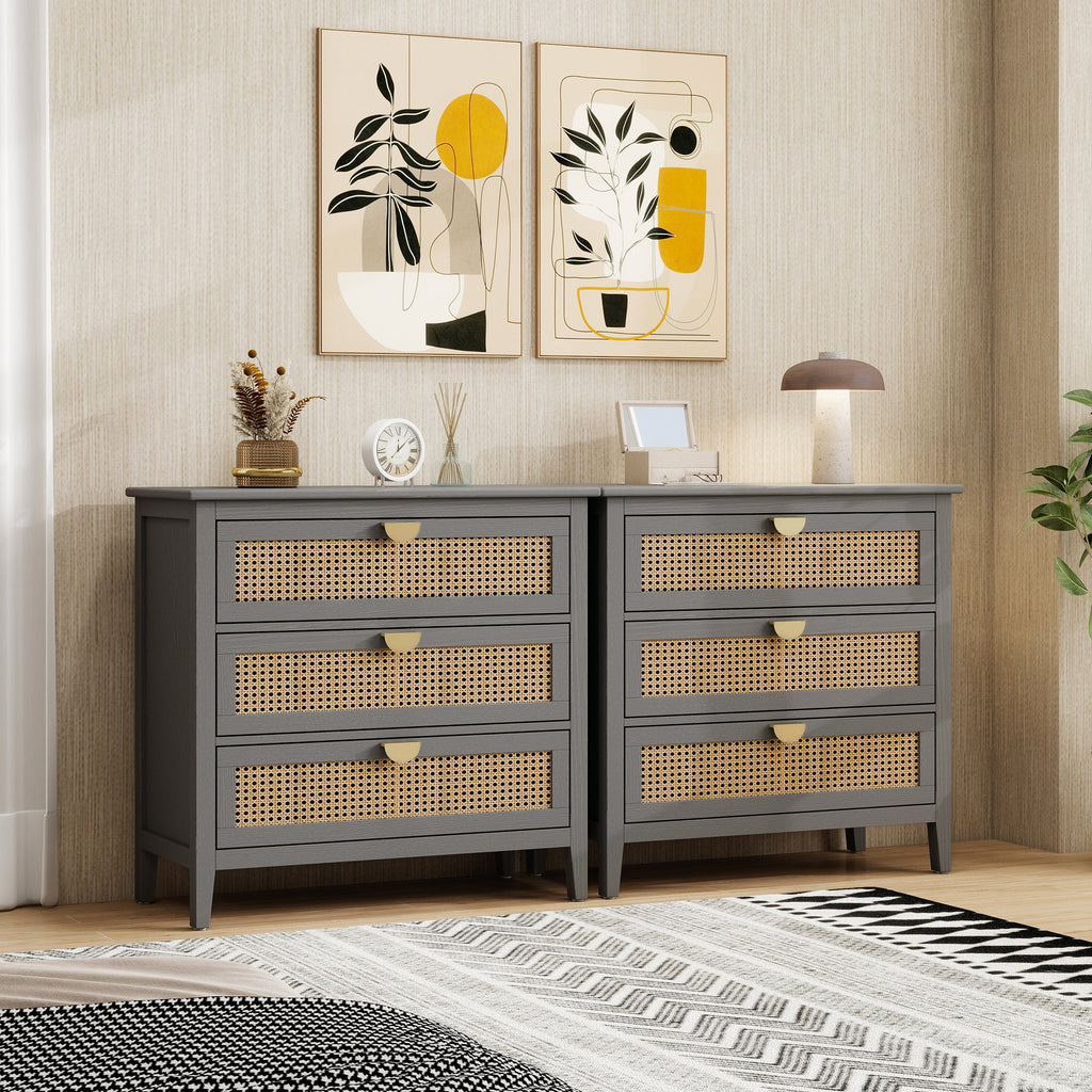 3-Drawer Cabinet - Natural Rattan - Suitable for Bedroom, Living Room, or Study
