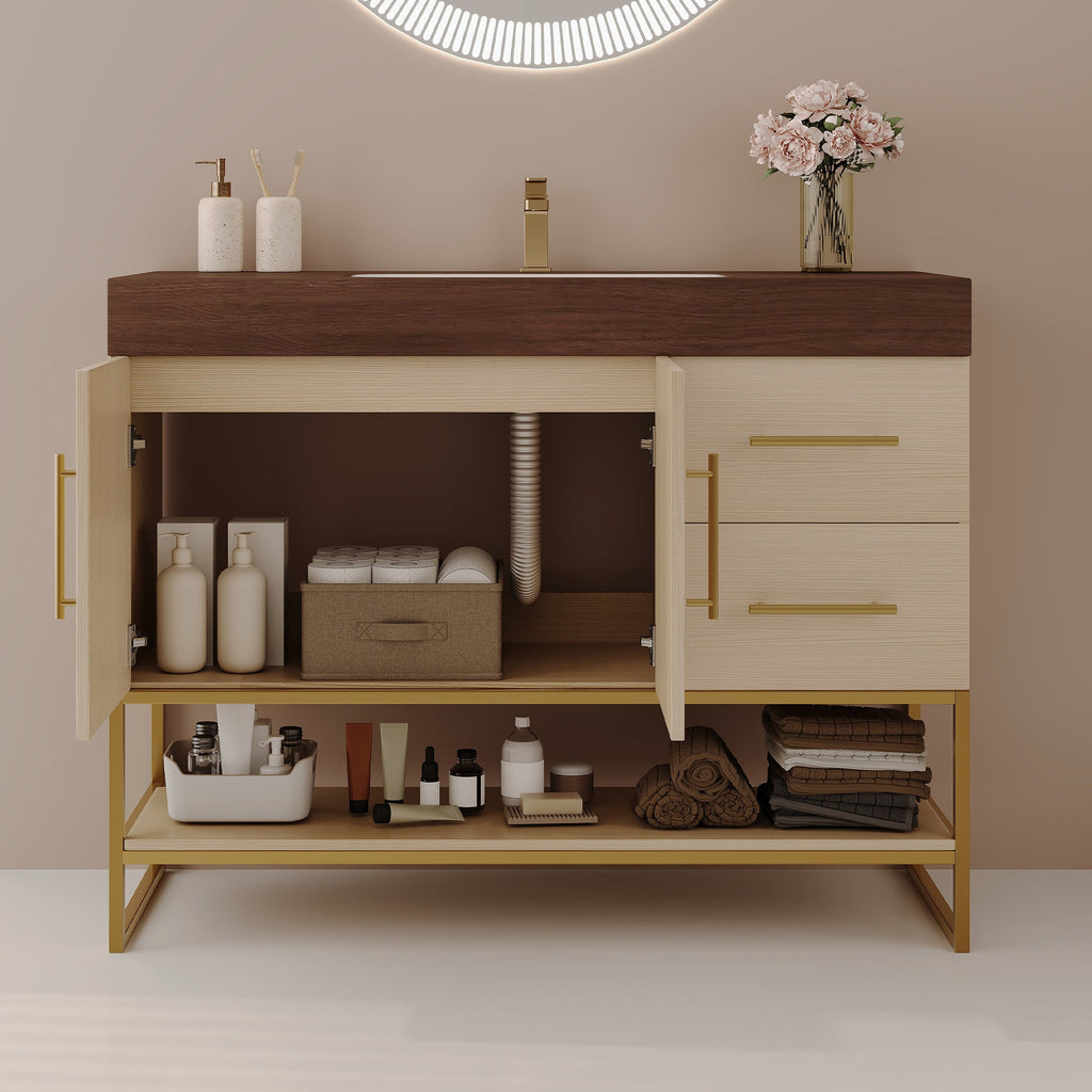 36' Modern Free-Standing Bathroom Vanity with Seamless Ceramic Sink & Sintere...