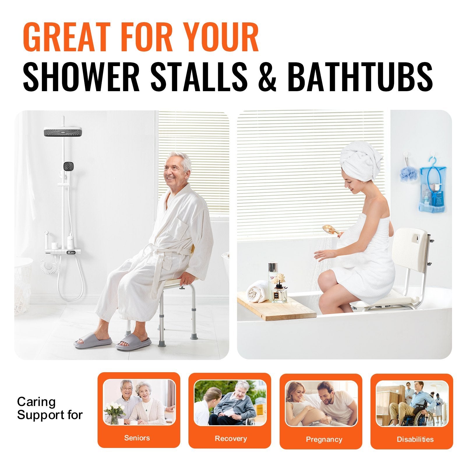 Shower Chair Aluminum 350lb Capacity Adjustable Head Rest