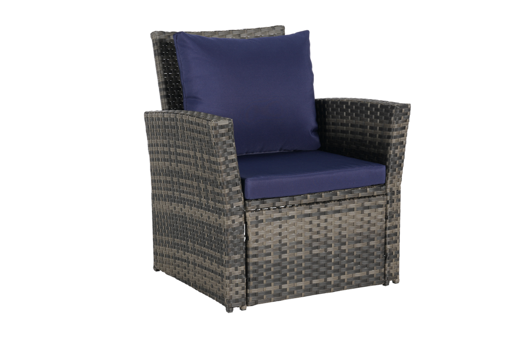 Outdoor Patio Set PE Rattan Steel Dark Blue 4 Piece Glass Seats 4
