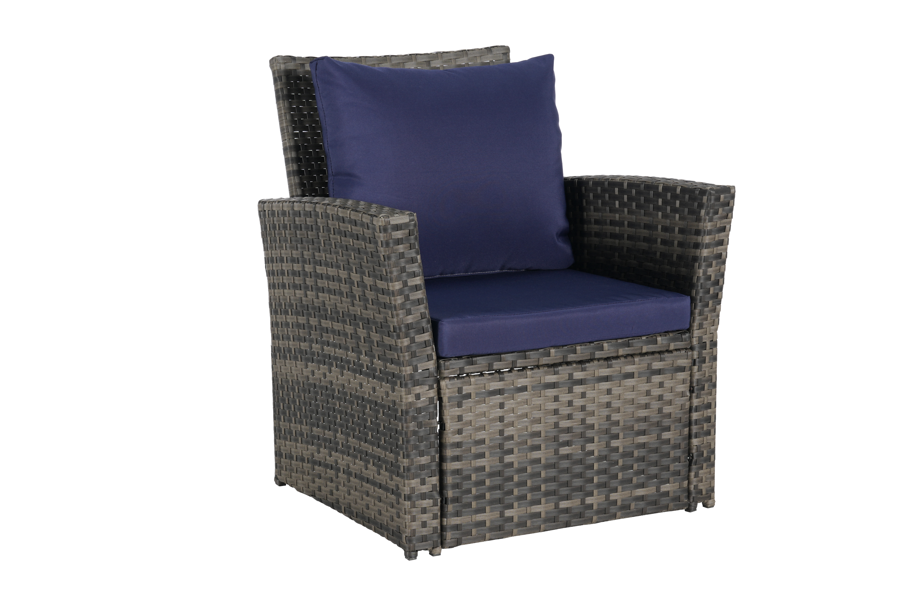 Outdoor Patio Set PE Rattan Steel Dark Blue 4 Piece Glass Seats 4