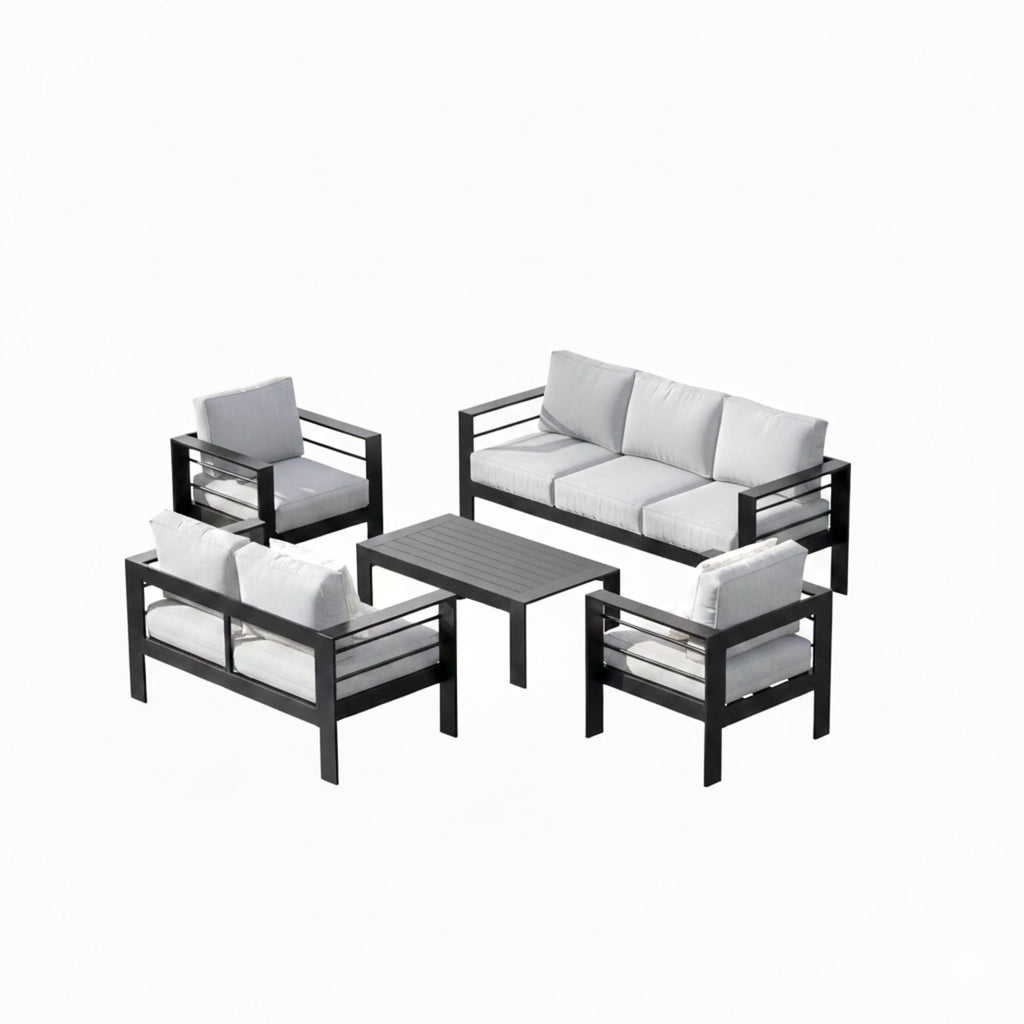Outdoor Patio Set Aluminum Black Light Gray Olefin 5 Piece Seats 7