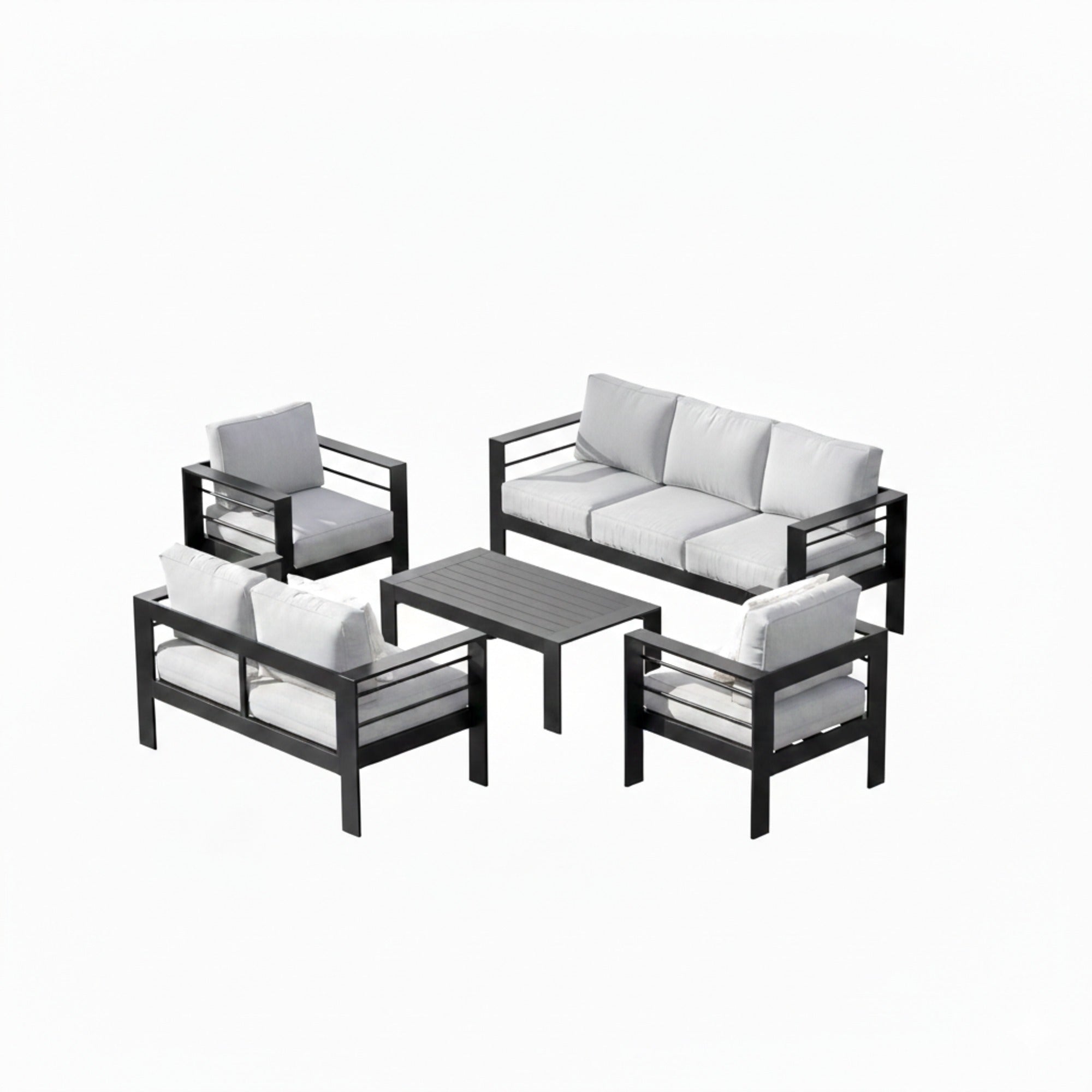 Outdoor Patio Set Aluminum Black Light Gray Olefin 5 Piece Seats 7