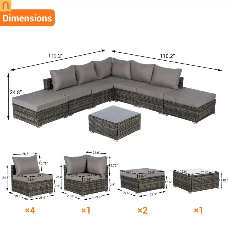Outdoor Sectional Set PE Rattan Steel Dark Gray 8 Piece Seats 8 360 LB