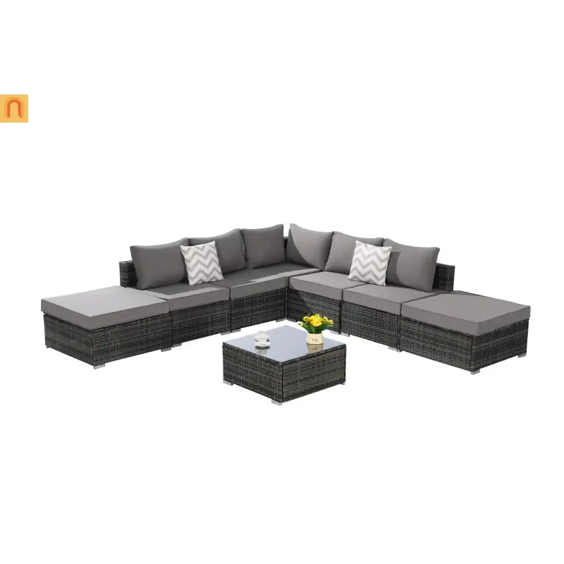 Outdoor Sectional Set PE Rattan Steel Dark Gray 8 Piece Seats 8 360 LB