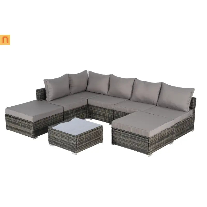 Outdoor Sectional Set PE Rattan Steel Dark Gray 8 Piece Seats 8 360 LB