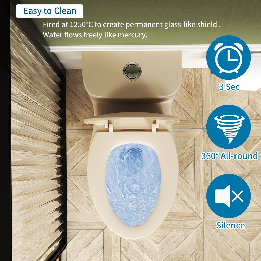 1.1/1.6 GPF Tornado Flush One-Piece Toilet ADA Height 17in, Dual Flush, Khaki