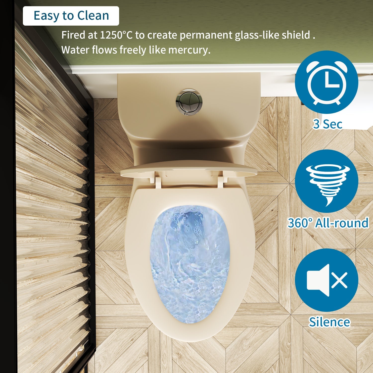 1.1/1.6 GPF Tornado Flush One-Piece Toilet ADA Height 17in, Dual Flush, Khaki