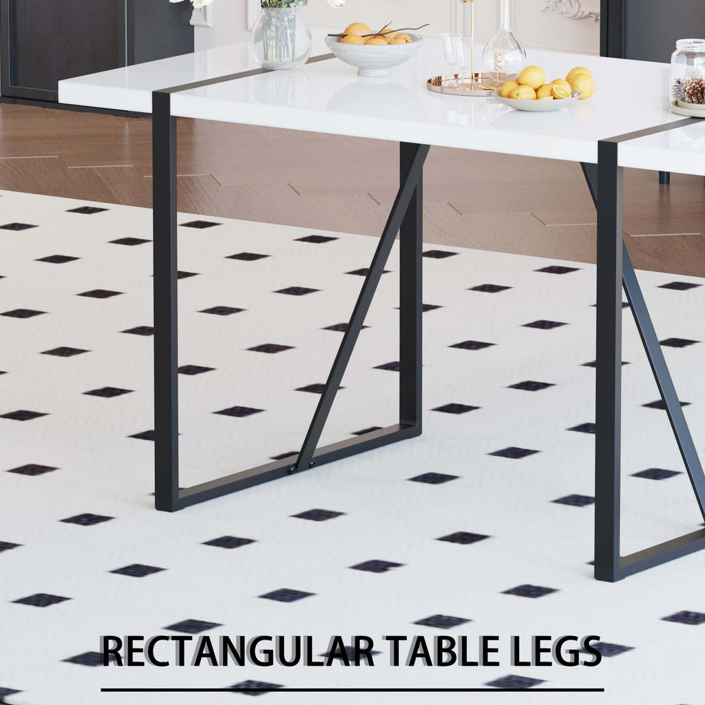 55 '4-person modern MDF dining table set, kitchen black metal leg dining table