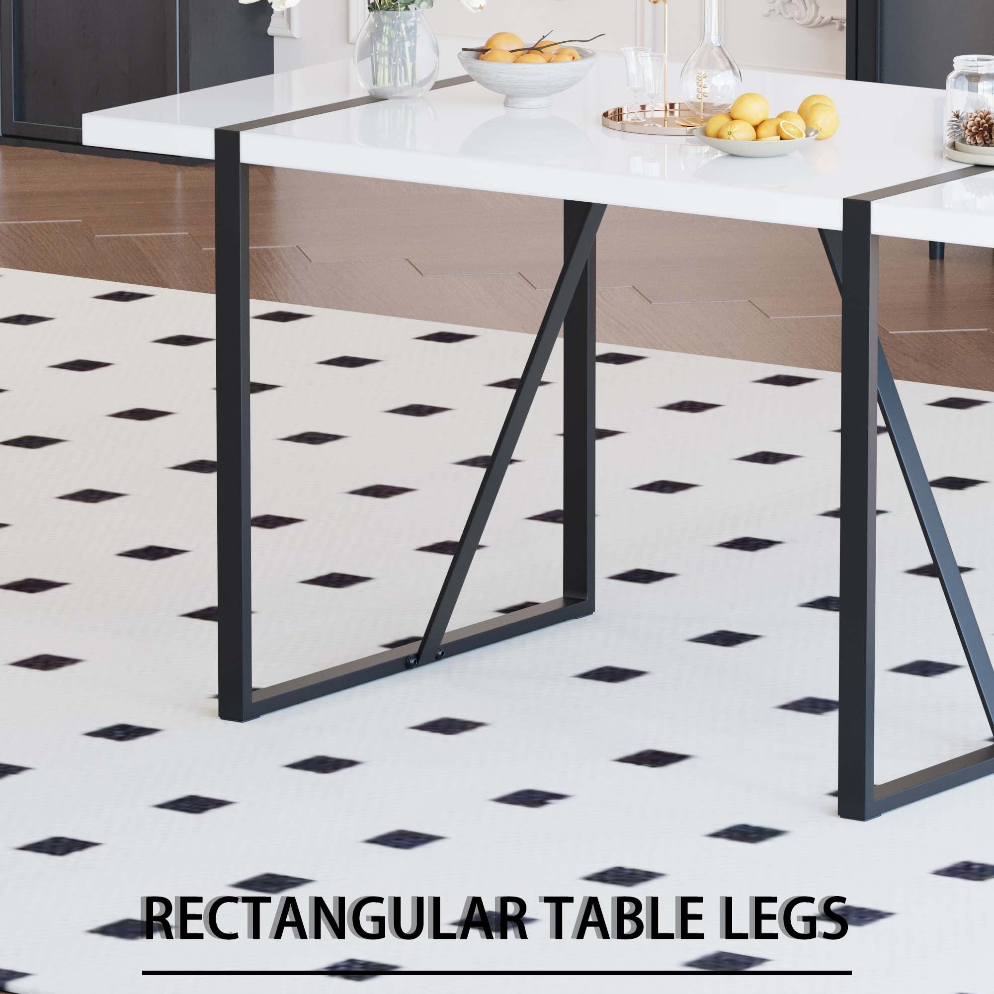 55 '4-person modern MDF dining table set, kitchen black metal leg dining table