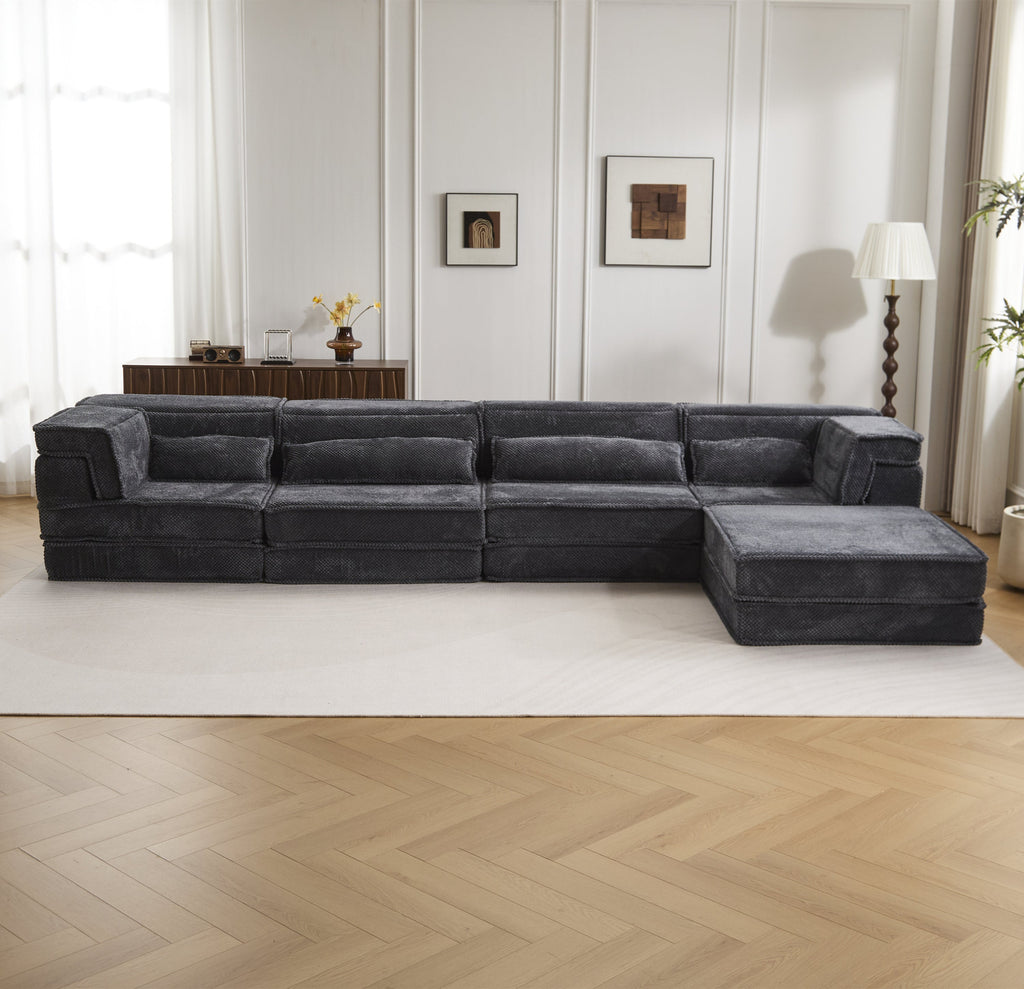 Sectional Sofa Modular Circle Fleece Dark Gray 4 Seat Ottoman 157 In
