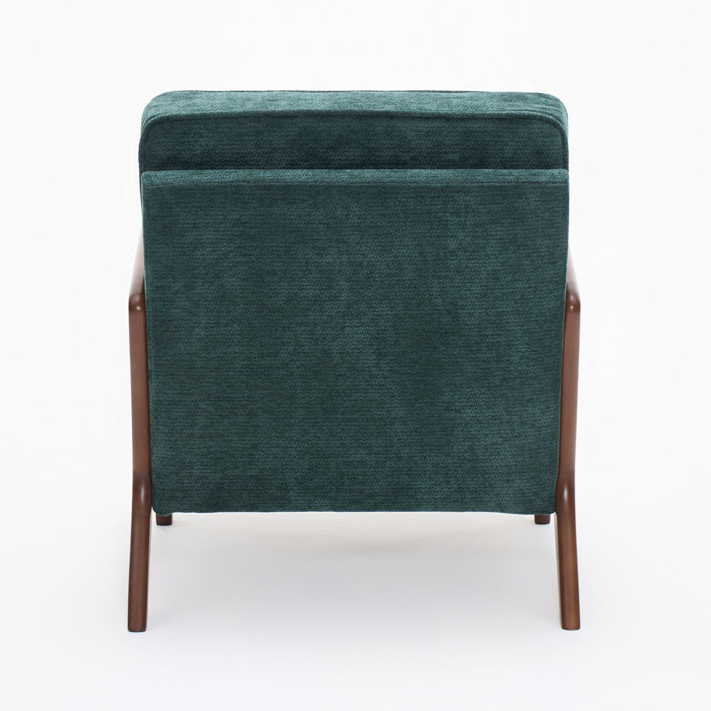 Accent Chair Mid-Century Lounge Dark Green Lumbar Cushion Wood Arms 26x29x30 In