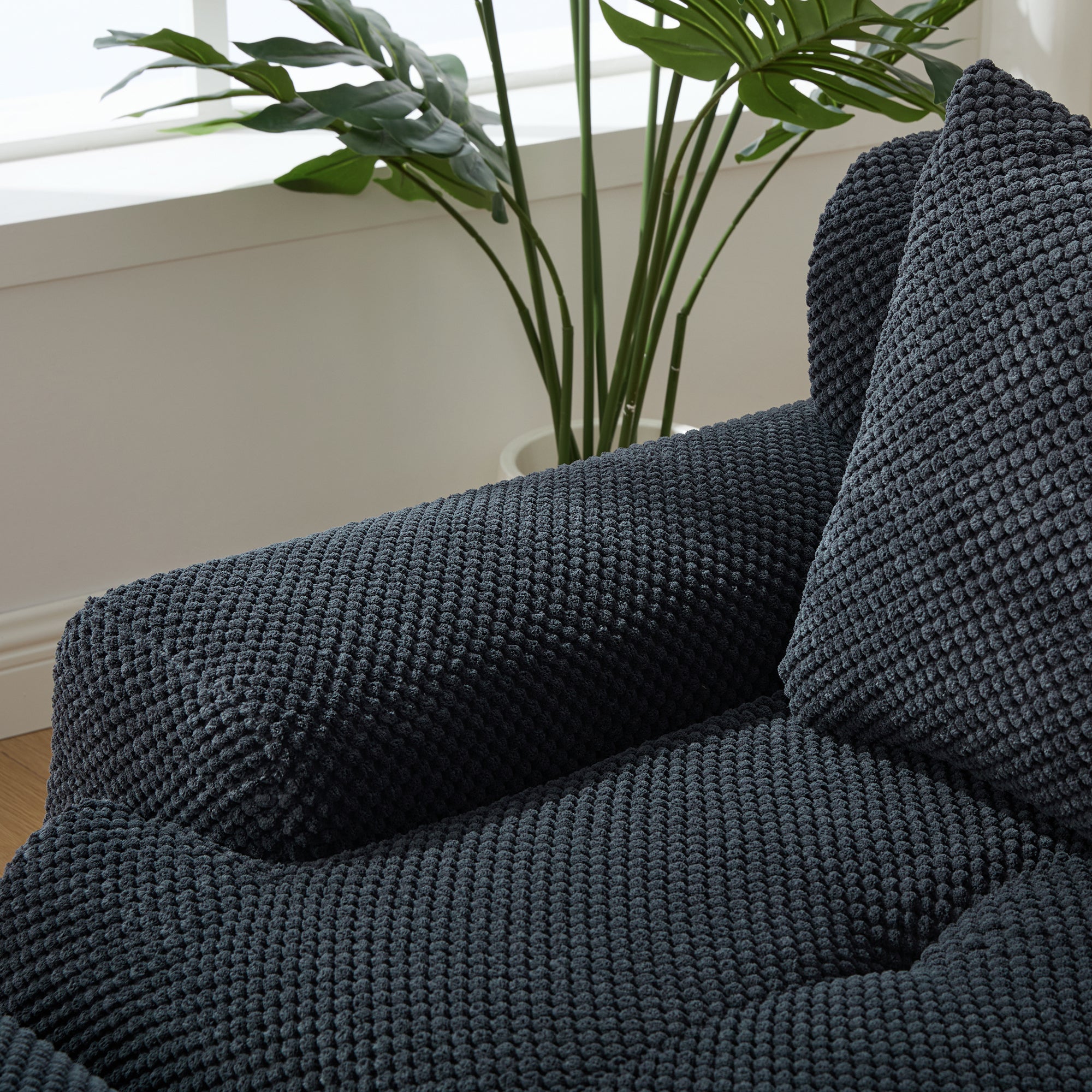 Sectional Sofa Modular 2-Seat Polyester Charcoal Cloud Tufted No Assembly 73 In