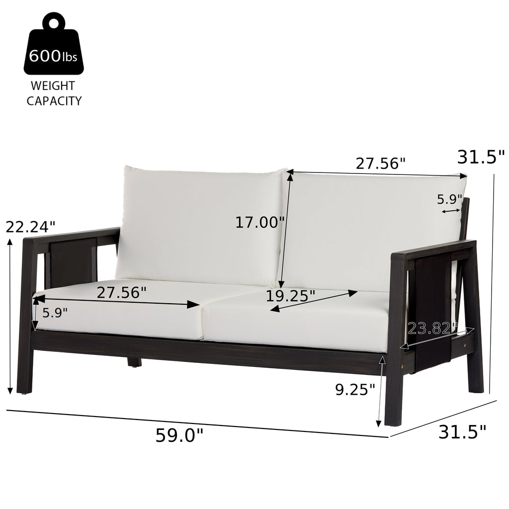 Outdoor Sofa Set Acacia Wood Textilene 4 Piece Gray White Seats 4