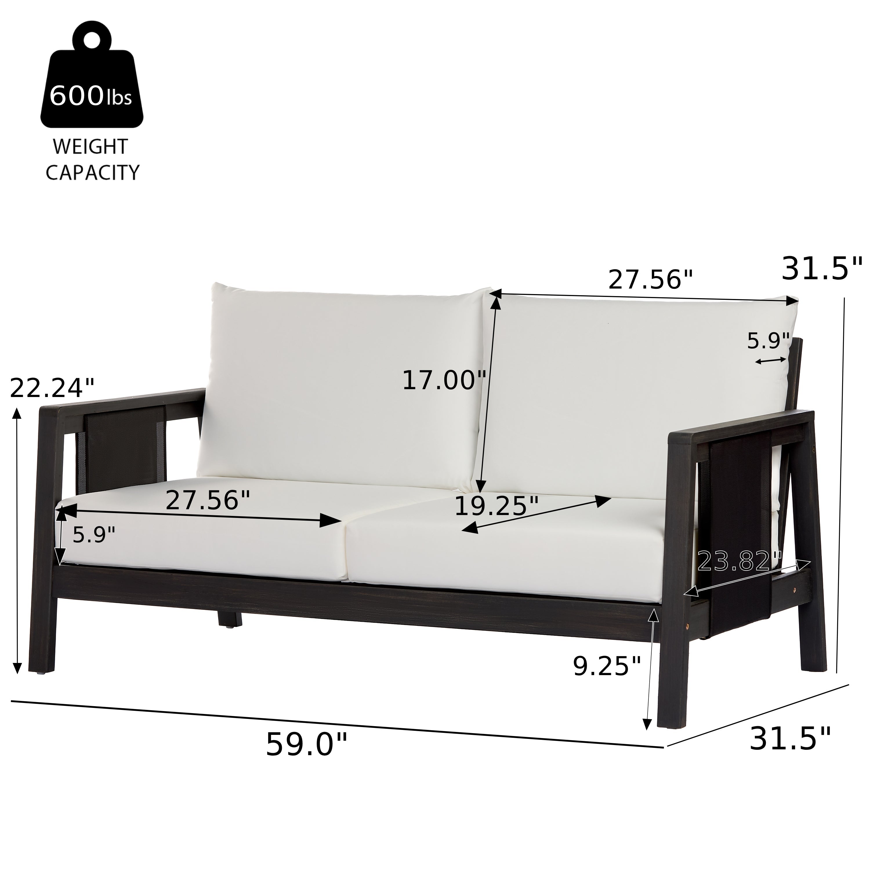 Outdoor Sofa Set Acacia Wood Textilene 4 Piece Gray White Seats 4