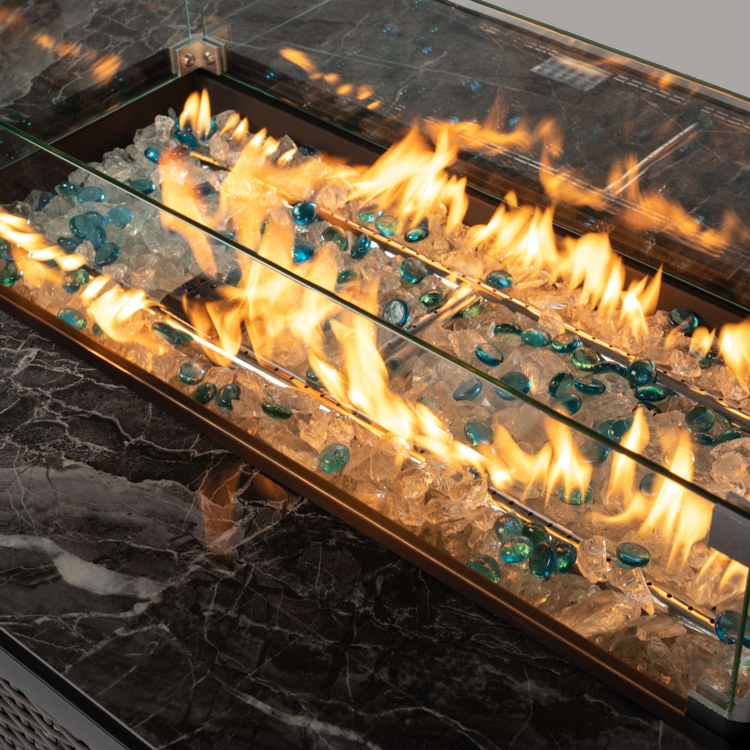 44 Inch Propane Gas Fire Pit Table 50000 BTU Tile Tabletop with Wicker Base
