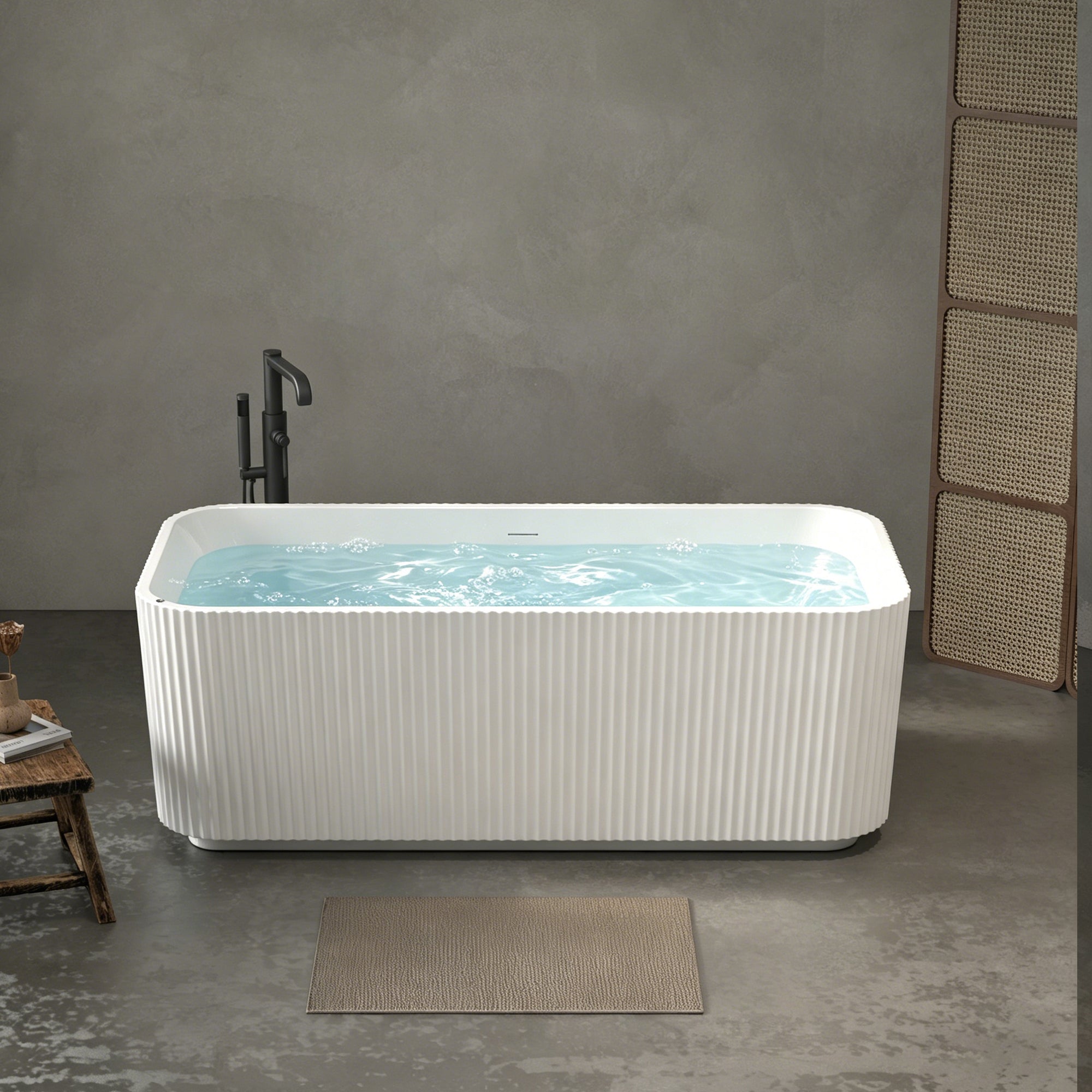 67' Rectangle Acrylic Whirlpool Bathtub Freestanding Soaker Tub Chrome Drain cUPC