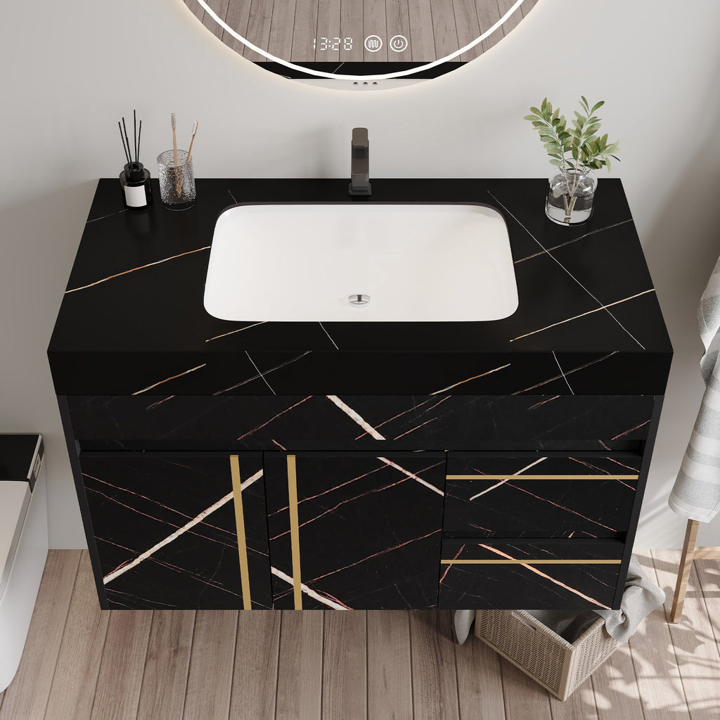 35.2 in Floating Bathroom Vanity with Sink and Faux Marble Top