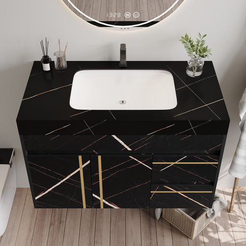 35.2 in Floating Bathroom Vanity with Sink and Faux Marble Top