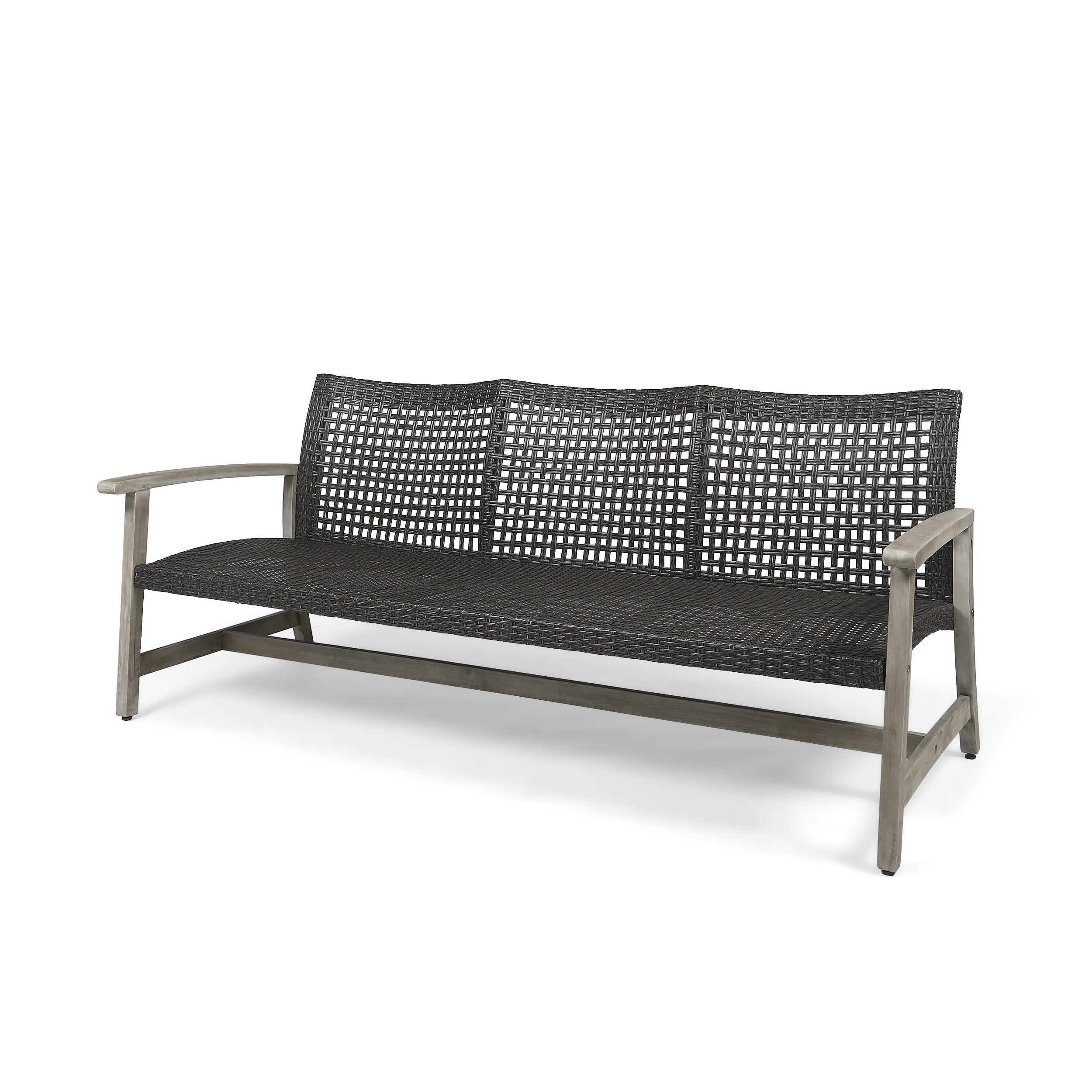 Outdoor Sofa Acacia Wood Wicker 3 Seater Gray 75.5in
