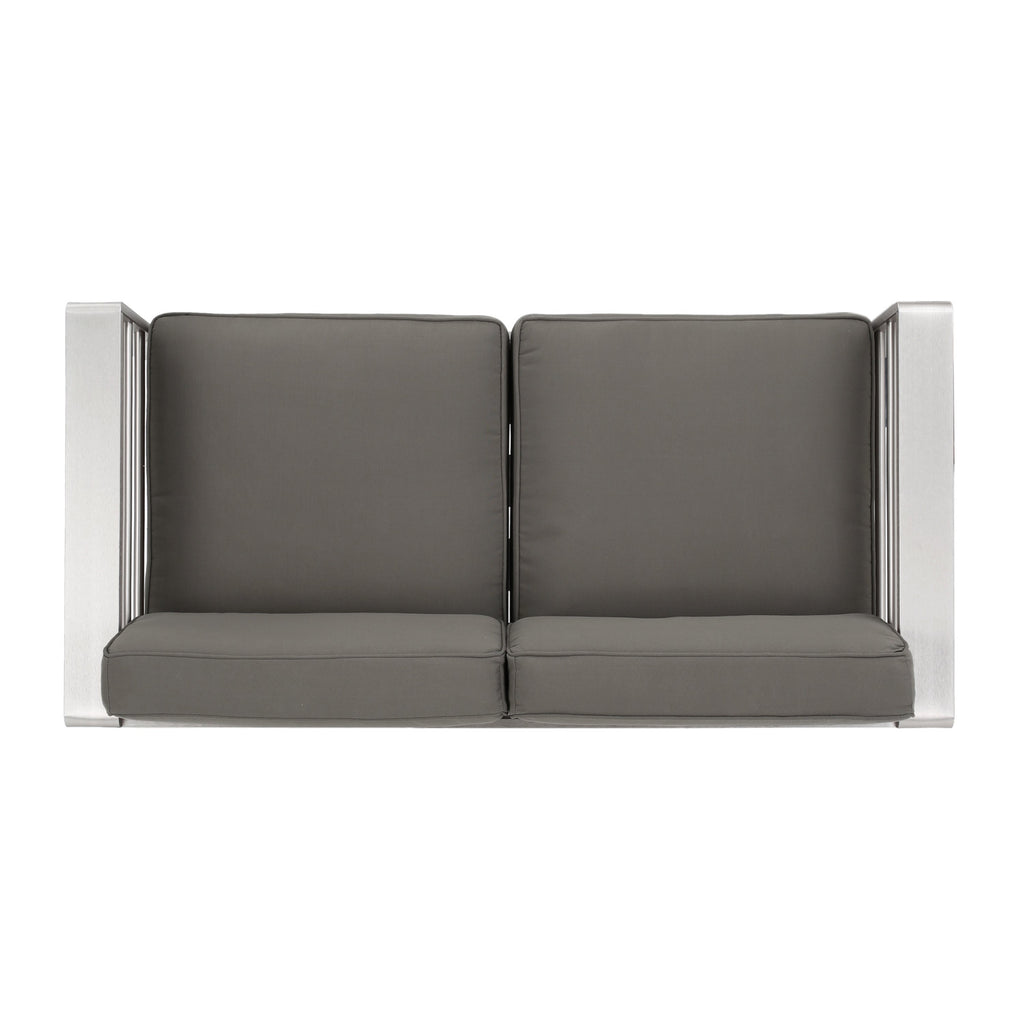 Outdoor Loveseat Aluminum Khaki Water-Resistant Cushion 56.75x27.5 In 600 LB