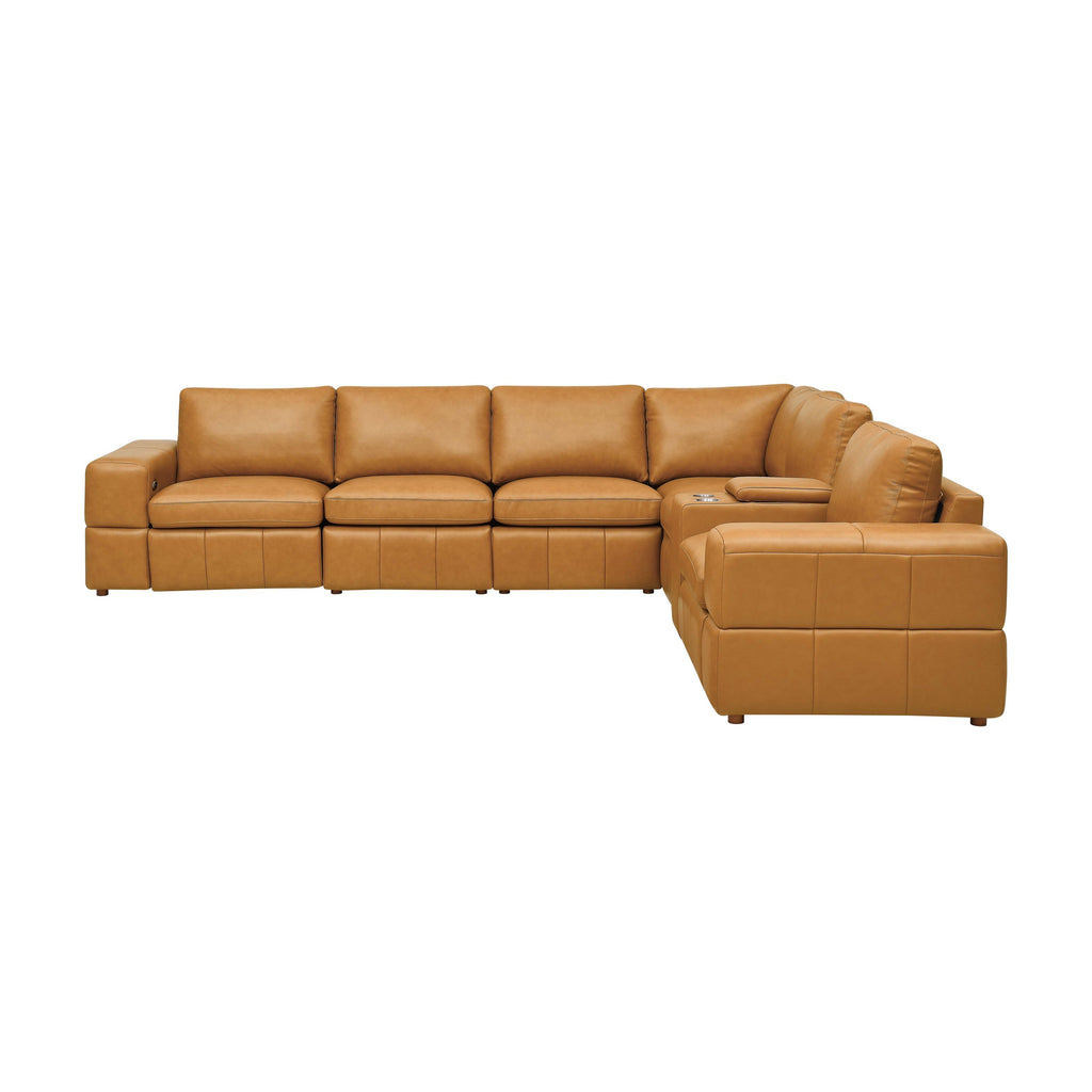 Sectional Sofa Modular Leather Match Ginger 6 Seat Reclining 131 In