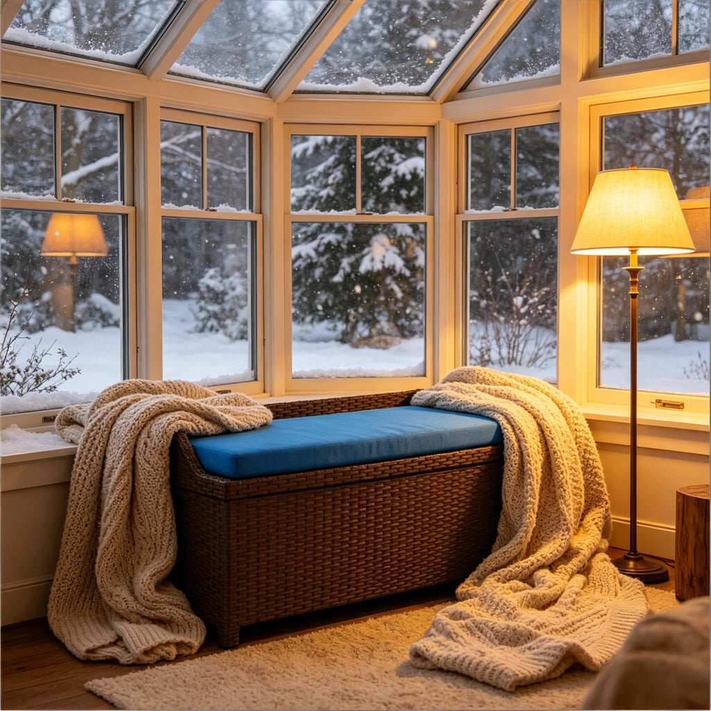 Patio Storage Bench, Garden Outdoor Wicker Storage Bench with Cushion