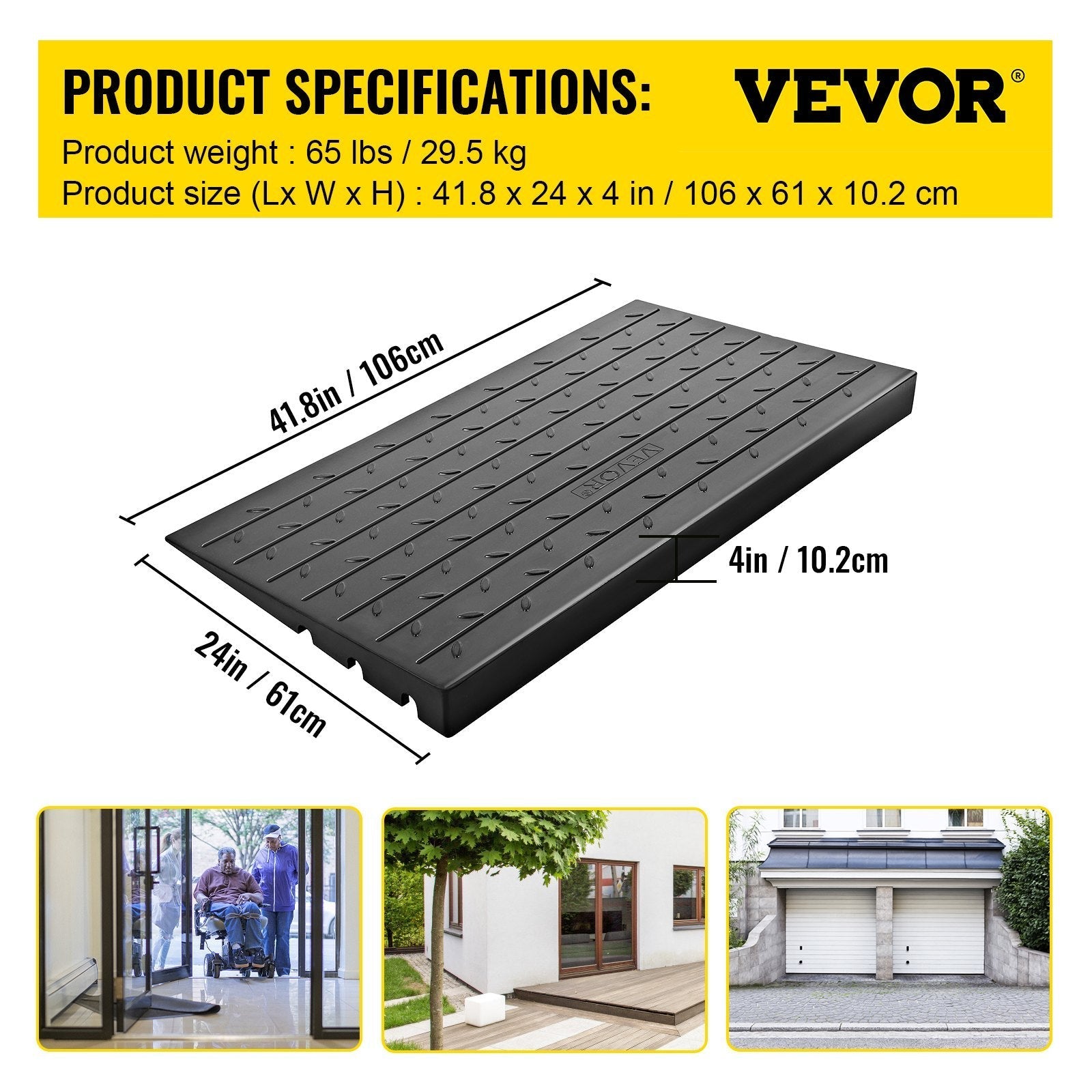 Threshold Ramp Rubber 4 In Heavy Duty Non-Slip Doorway Indoor Outdoor 2200 LB
