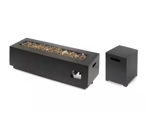 RECTANGULAR IRON FIRE PIT 50,000 BTU WITH TANK HOLDER