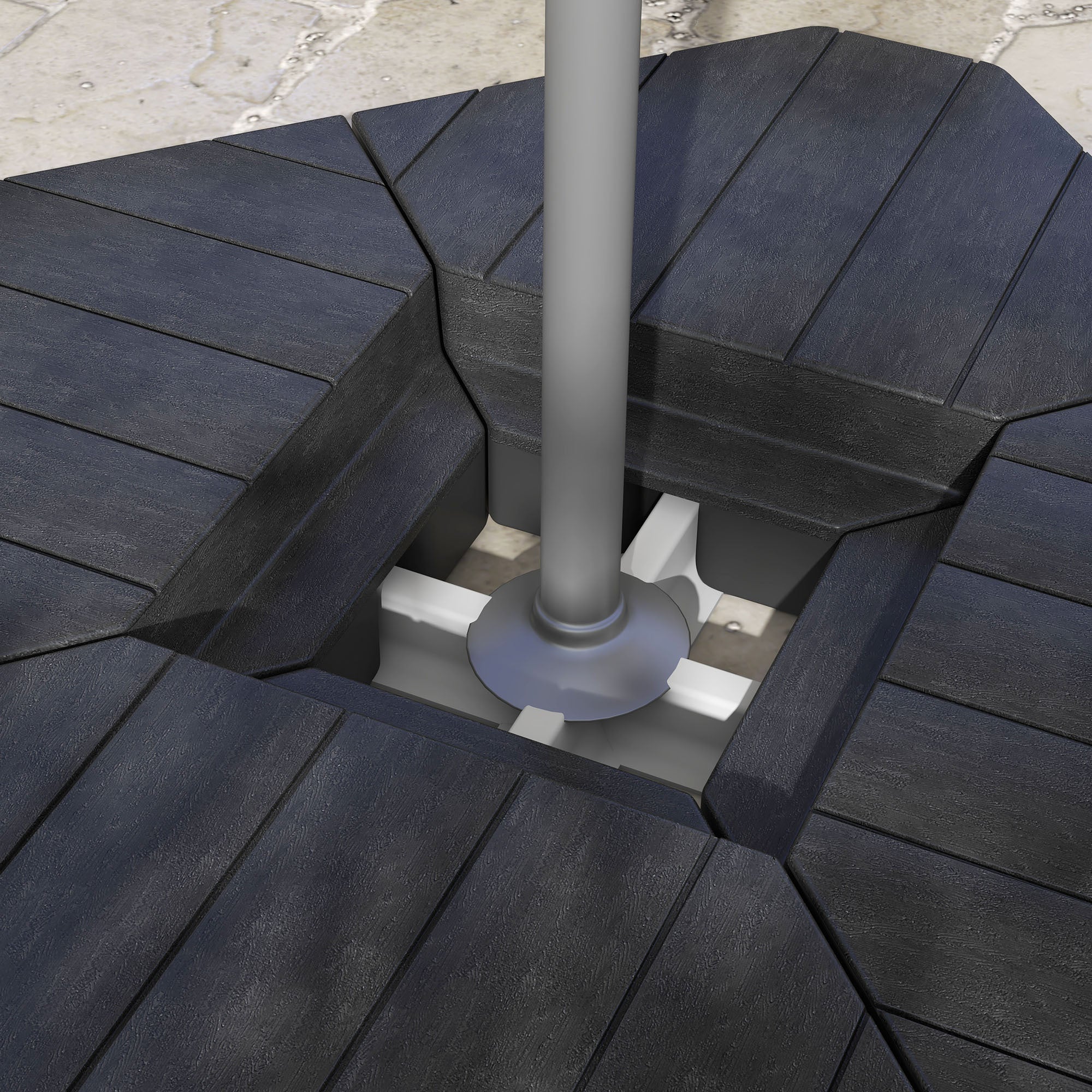 Patio Umbrella Base Cantilever Fillable HDPE 4 Piece 176 LB Wood Grain