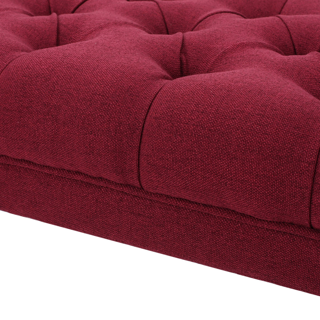 Ottoman Bench Button Tufting Half-Circle Legs, Red Fabric, 41x17x16.75
