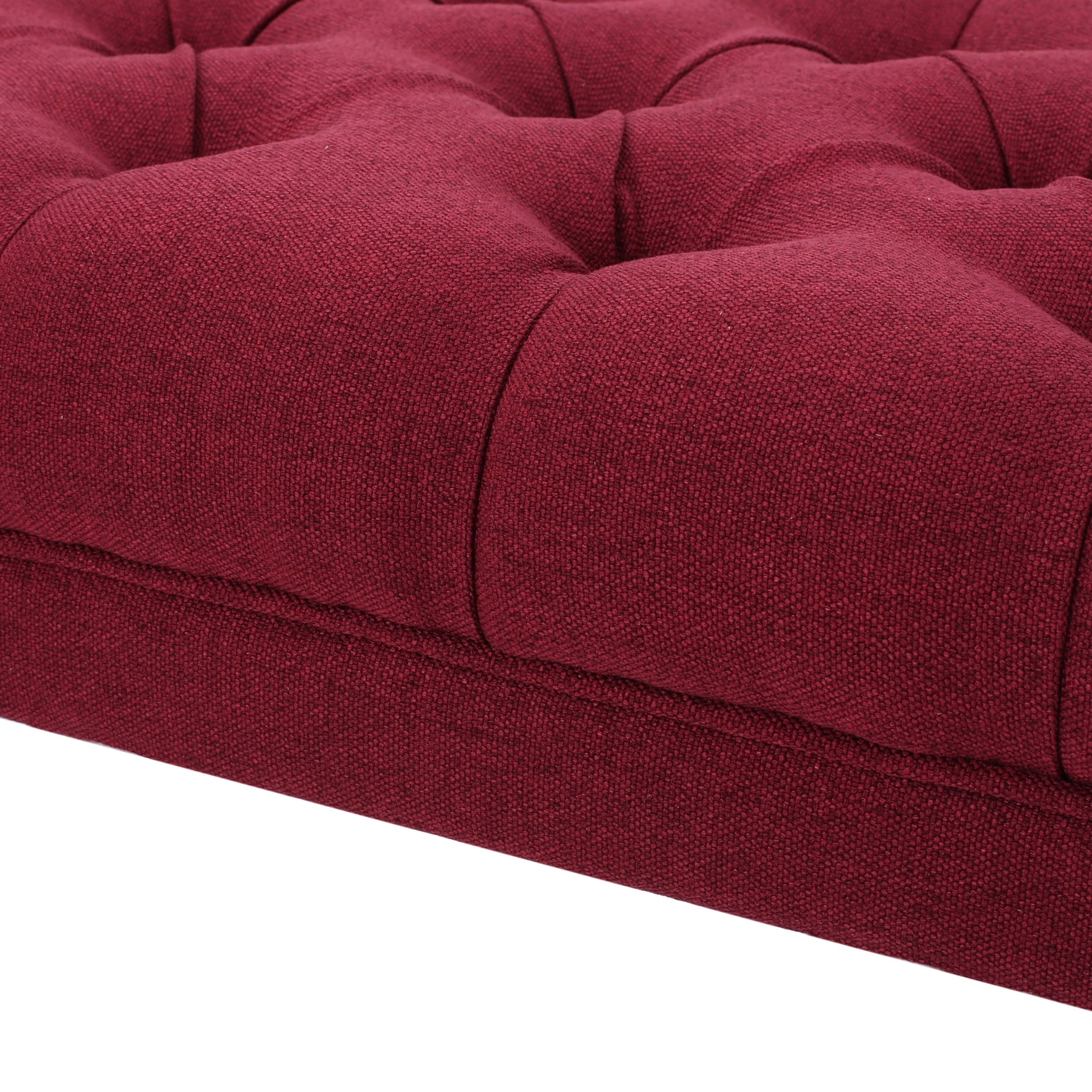 Ottoman Bench Button Tufting Half-Circle Legs, Red Fabric, 41x17x16.75