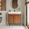 Modern Free-Standing Bathroom Vanity with Ceramic Sink & Sintered Stone Top