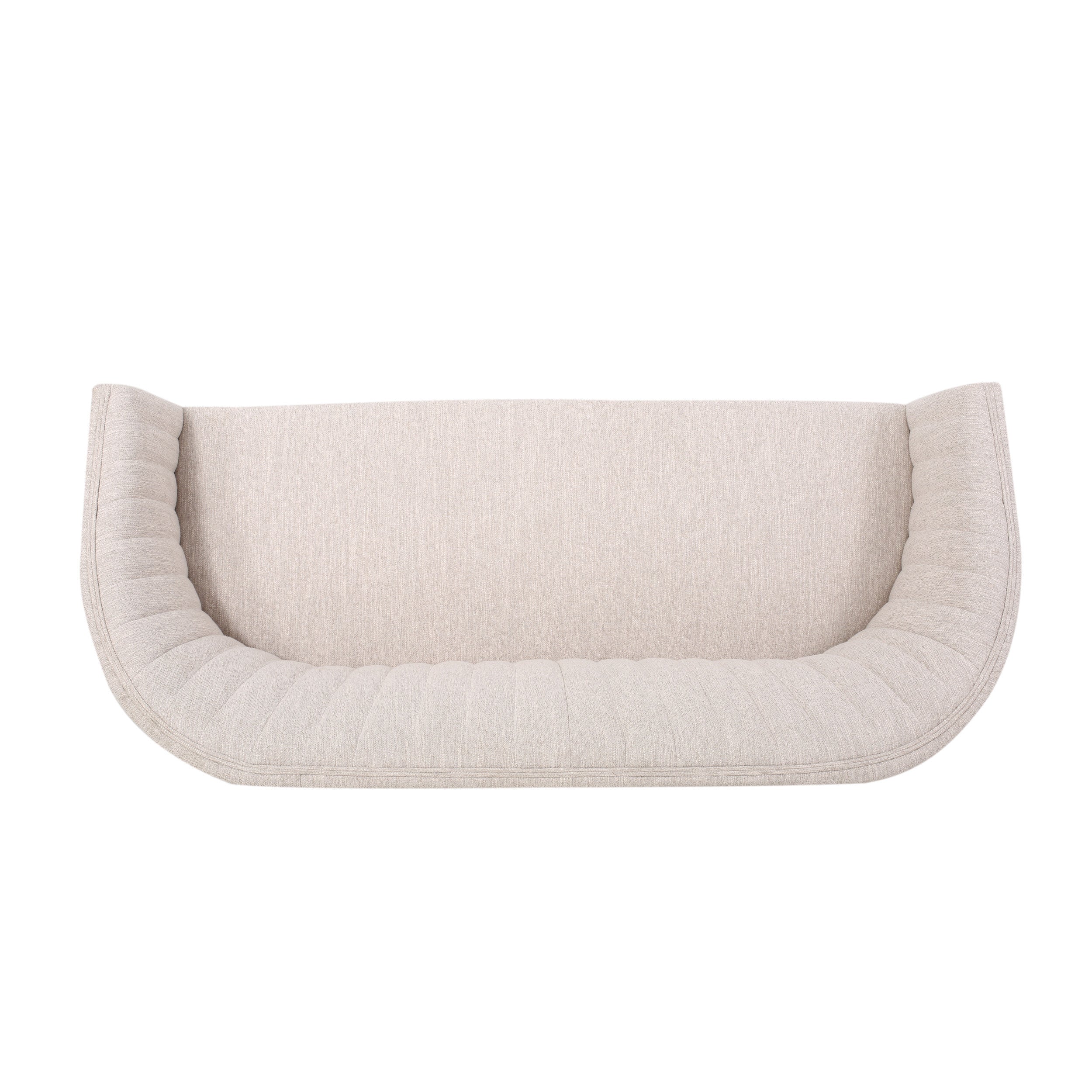 Loveseat Mid-Century Modern Channel Stitched Fabric Beige Rubberwood Legs 55 In