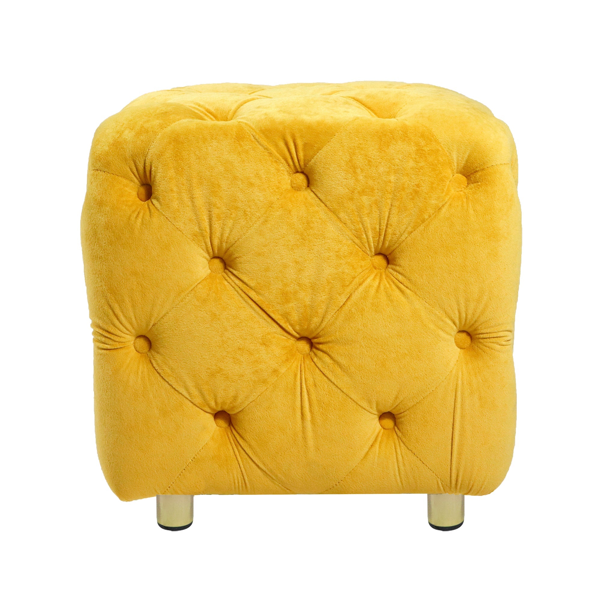 Yellow Modern Velvet Upholstered Ottoman Small Cube 18.11x18.11x18.9