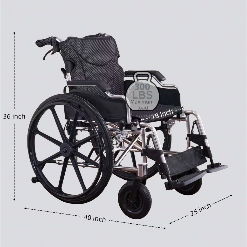 Wheelchair Manual Transport Folding Aluminum 18 In Seat 24 In Wheels Black
