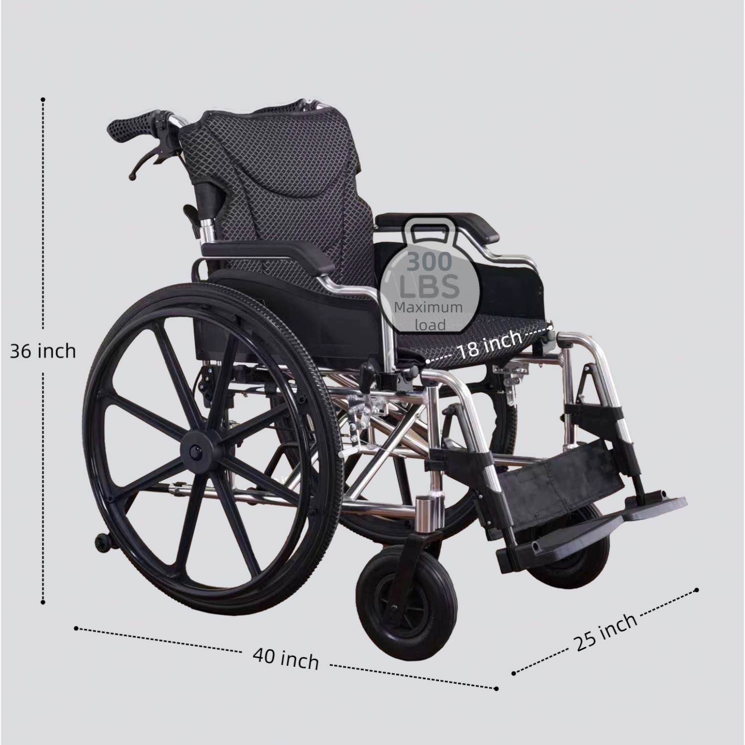 Wheelchair Manual Transport Folding Aluminum 18 In Seat 24 In Wheels Black