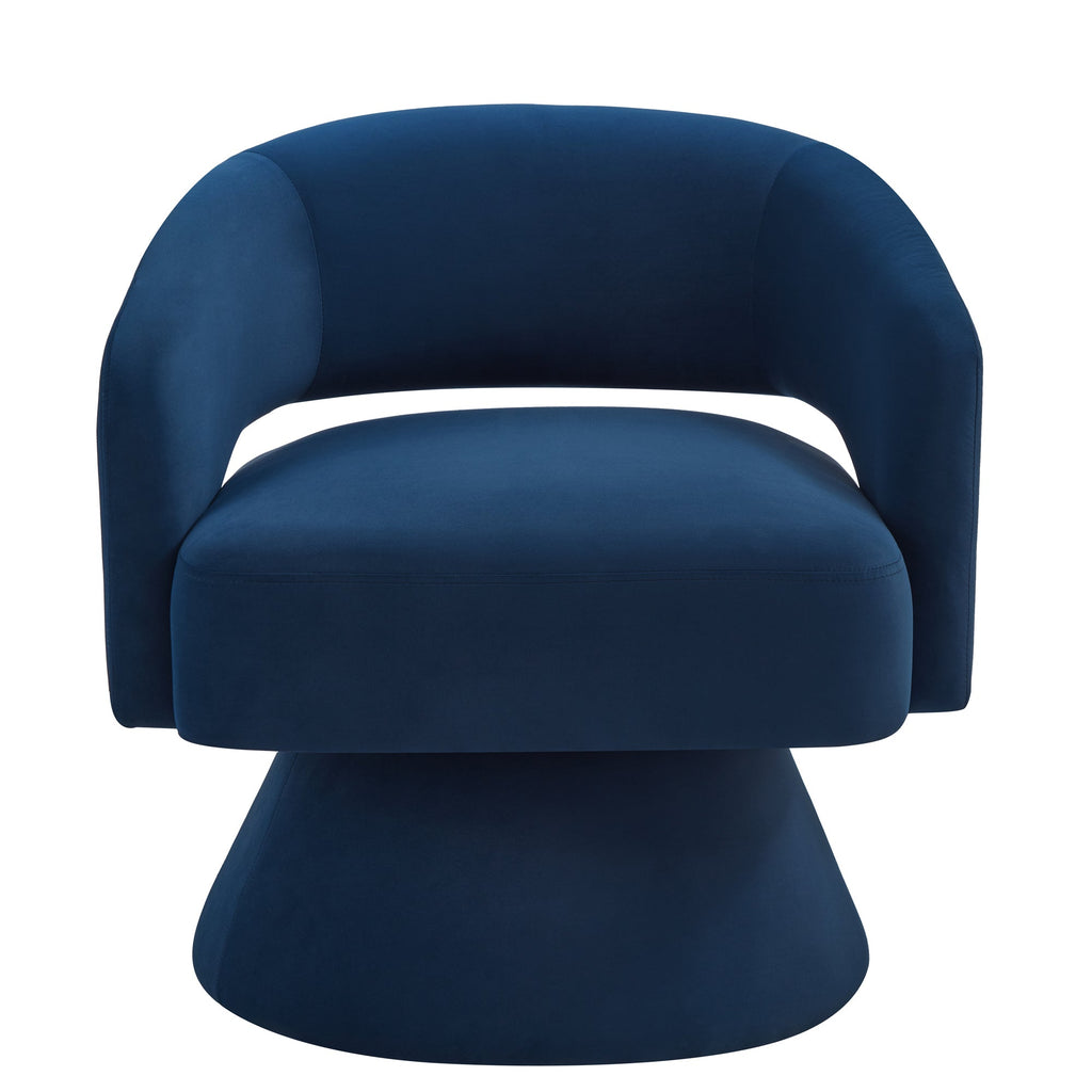 Accent Chair Swivel Barrel Velvet Navy Open Back 360 Degree 28x28x30 In