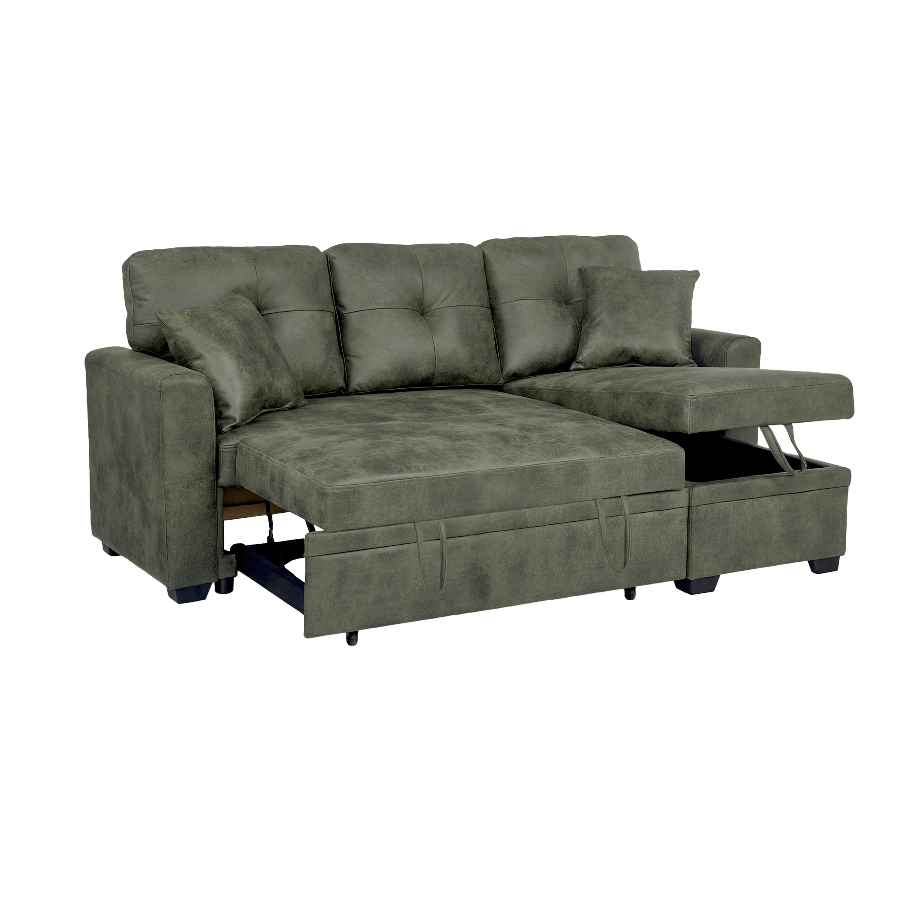 Sectional Sofa L-Shape Olive Green Sleeper 71