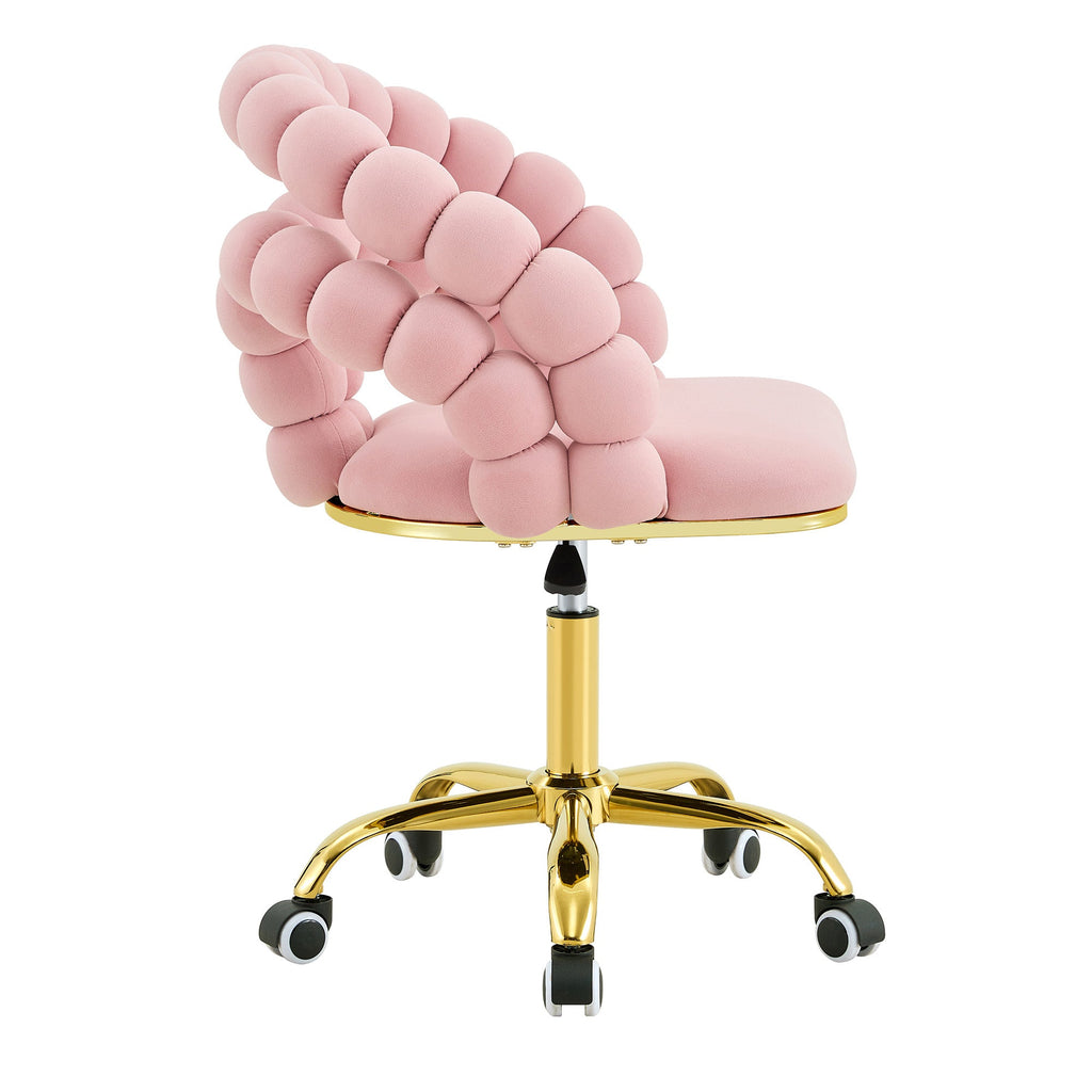 Pink Velvet Bubble Vanity Chair with Gold Base, 360 Swivel Height Adjustable