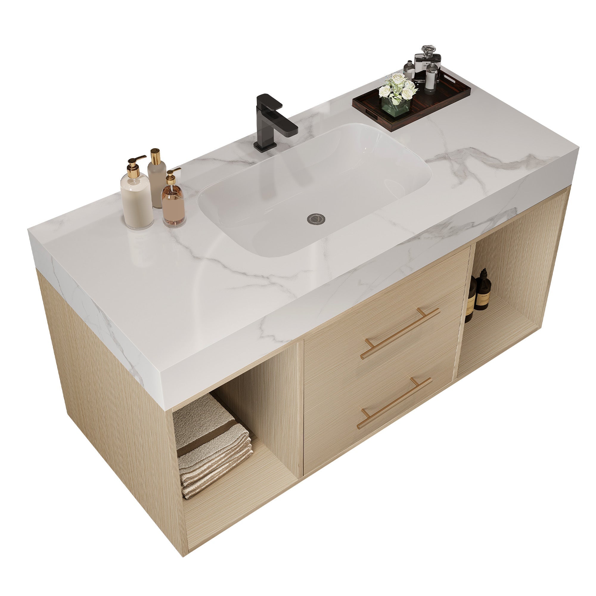 39.4'' Floating Bathroom Vanity with Ceramic Sink, 2 Soft Close Drawers